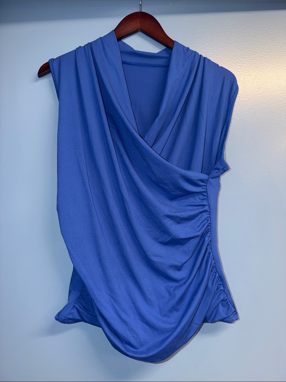 Women's Royal Blue Sleeveless Draped Wrap Top